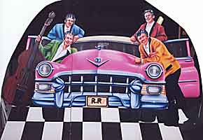 Rock and roll decoratie band met oldtimer decor huren